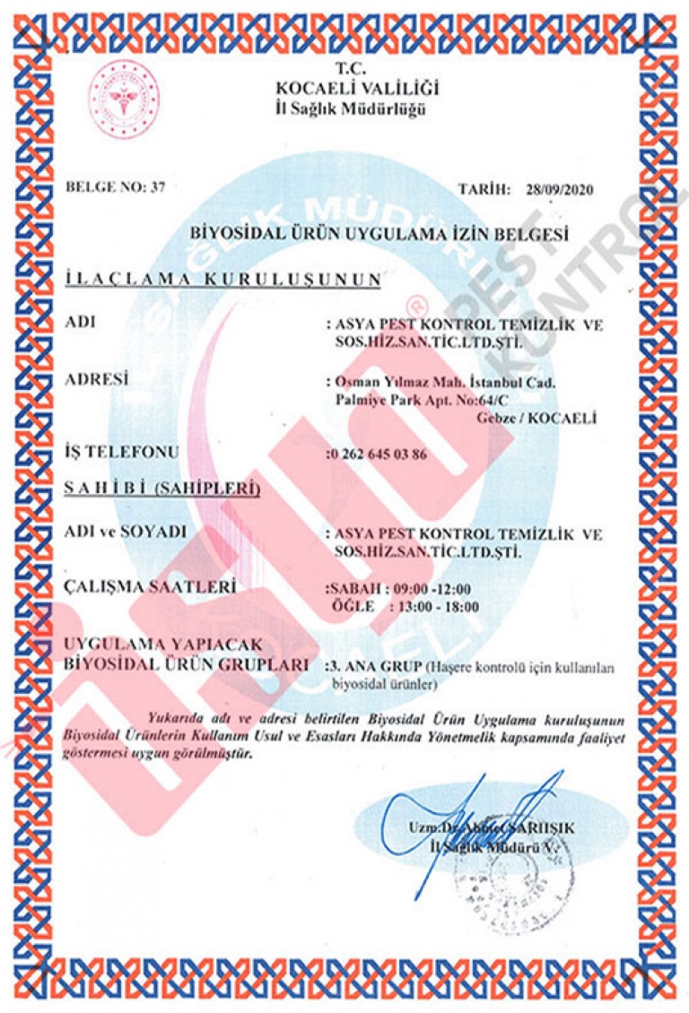 Biosidal Uygulama İzin Belgesi